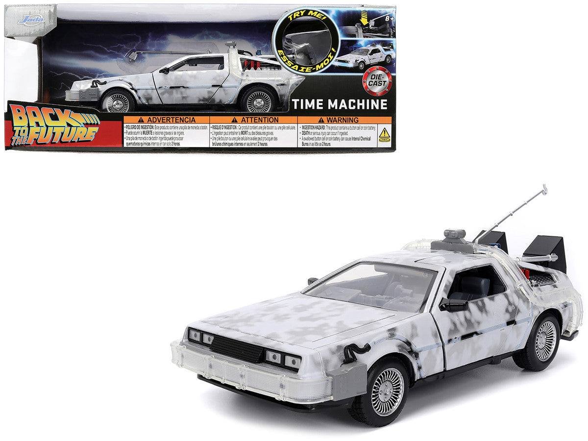 DMC DeLorean Time Machine Brushed Metal (Frost Version) with Lights "Back to the Future" (1985) Movie "Hollywood Rides" Series 1/24 Diecast Model Car by Jada Jada