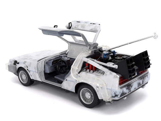 DMC DeLorean Time Machine Brushed Metal (Frost Version) with Lights "Back to the Future" (1985) Movie "Hollywood Rides" Series 1/24 Diecast Model Car by Jada