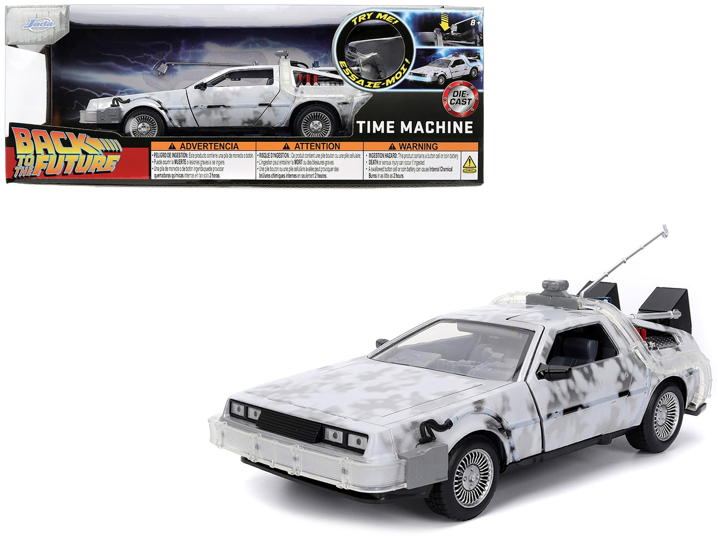 DMC DeLorean Time Machine Brushed Metal (Frost Version) with Lights "Back to the Future" (1985) Movie "Hollywood Rides" Series 1/24 Diecast Model Car by Jada