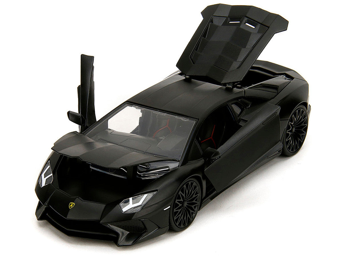 Shaw's Lamborghini Aventador Matt Black "Furious 7" (2015) Movie "Fast & Furious" Series 1/24 Diecast Car Model by Jada Jada