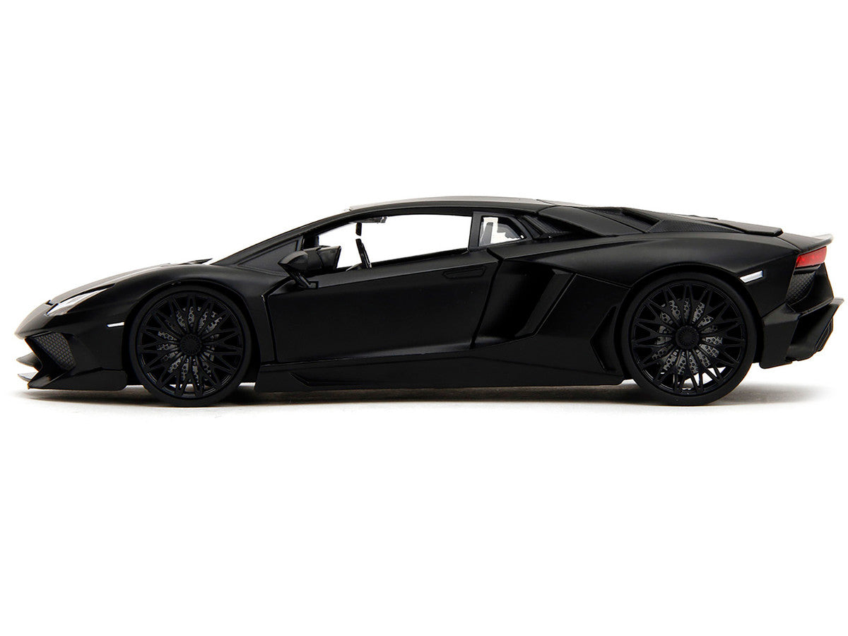 Shaw's Lamborghini Aventador Matt Black "Furious 7" (2015) Movie "Fast & Furious" Series 1/24 Diecast Model Car by Jada Jada