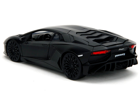 Shaw's Lamborghini Aventador Matt Black "Furious 7" (2015) Movie "Fast & Furious" Series 1/24 Diecast Car Model by Jada-0