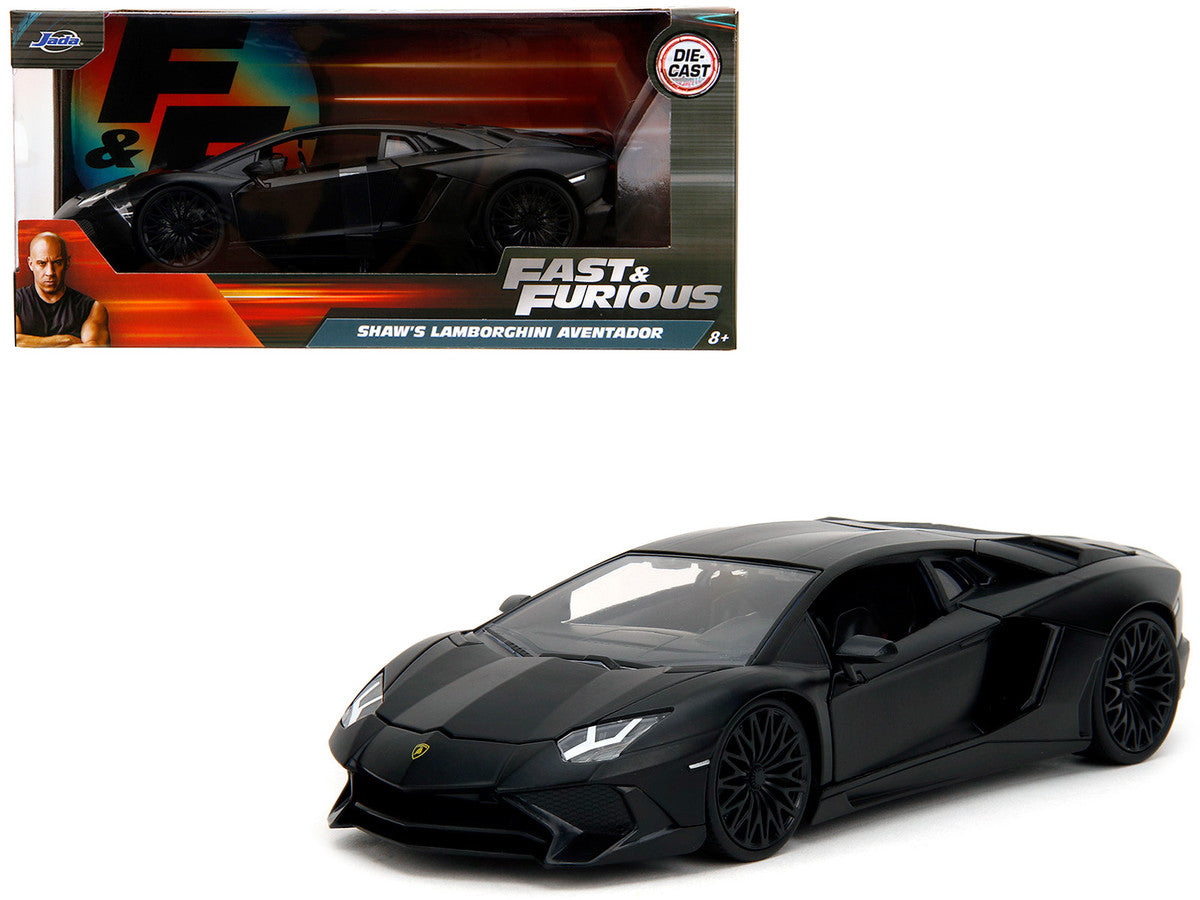 Shaw's Lamborghini Aventador Matt Black "Furious 7" (2015) Movie "Fast & Furious" Series 1/24 Diecast Model Car by Jada Jada