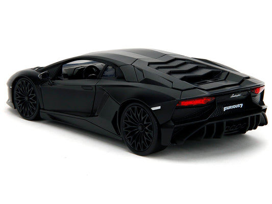 Shaw's Lamborghini Aventador Matt Black "Furious 7" (2015) Movie "Fast & Furious" Series 1/24 Diecast Model Car by Jada