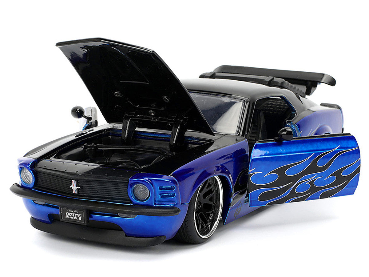 1970 Ford Mustang Boss 429 Black and Blue Metallic with Flames "Bigtime Muscle" Series 1/24 Diecast Model Car by Jada Jada