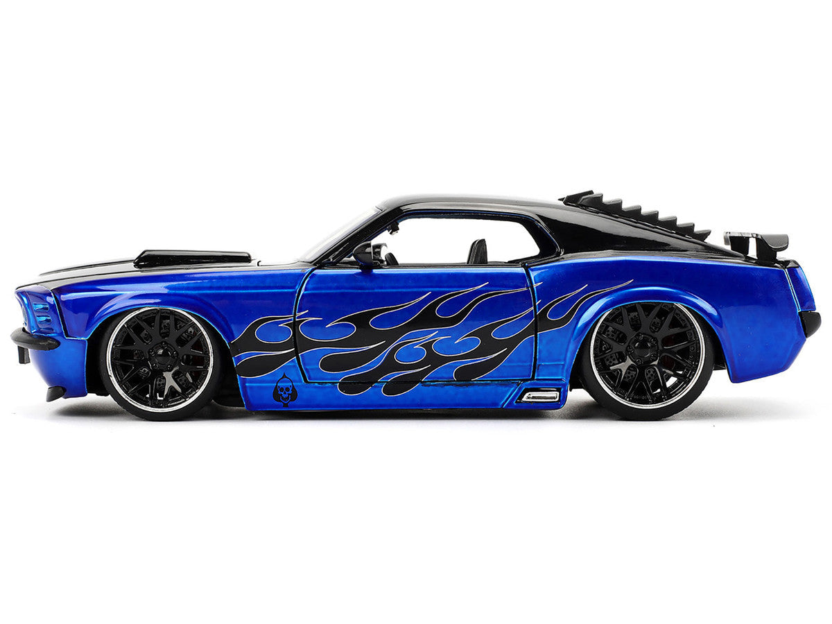 1970 Ford Mustang Boss 429 Black and Blue Metallic with Flames "Bigtime Muscle" Series 1/24 Diecast Model Car by Jada Jada