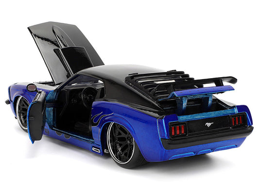 1970 Ford Mustang Boss 429 Black and Blue Metallic with Flames "Bigtime Muscle" Series 1/24 Diecast Model Car by Jada Jada