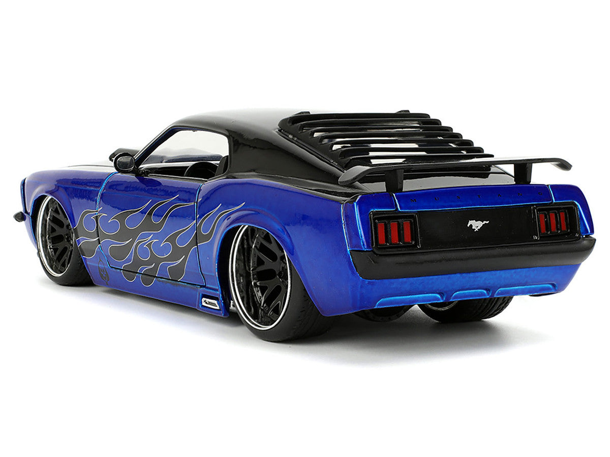 1970 Ford Mustang Boss 429 Black and Blue Metallic with Flames "Bigtime Muscle" Series 1/24 Diecast Model Car by Jada Jada