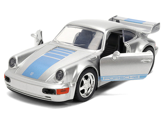 Porsche 911 Carrera RS 3.8 "Mirage" Silver Metallic with Blue Stripes "Transformers: Rise of the Beasts" (2023) Movie "Hollywood Rides" 1/32 Diecast Model Car by Jada Jada