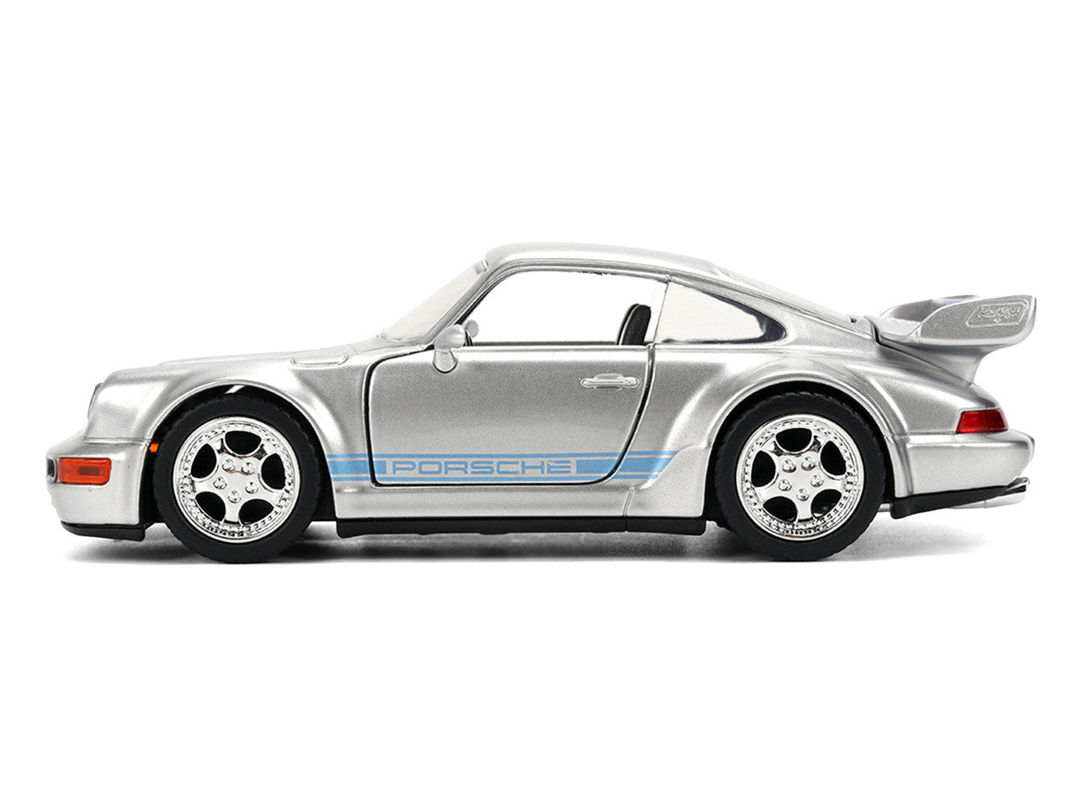 Porsche 911 Carrera RS 3.8 "Mirage" Silver Metallic with Blue Stripes "Transformers: Rise of the Beasts" (2023) Movie "Hollywood Rides" 1/32 Diecast Model Car by Jada Jada