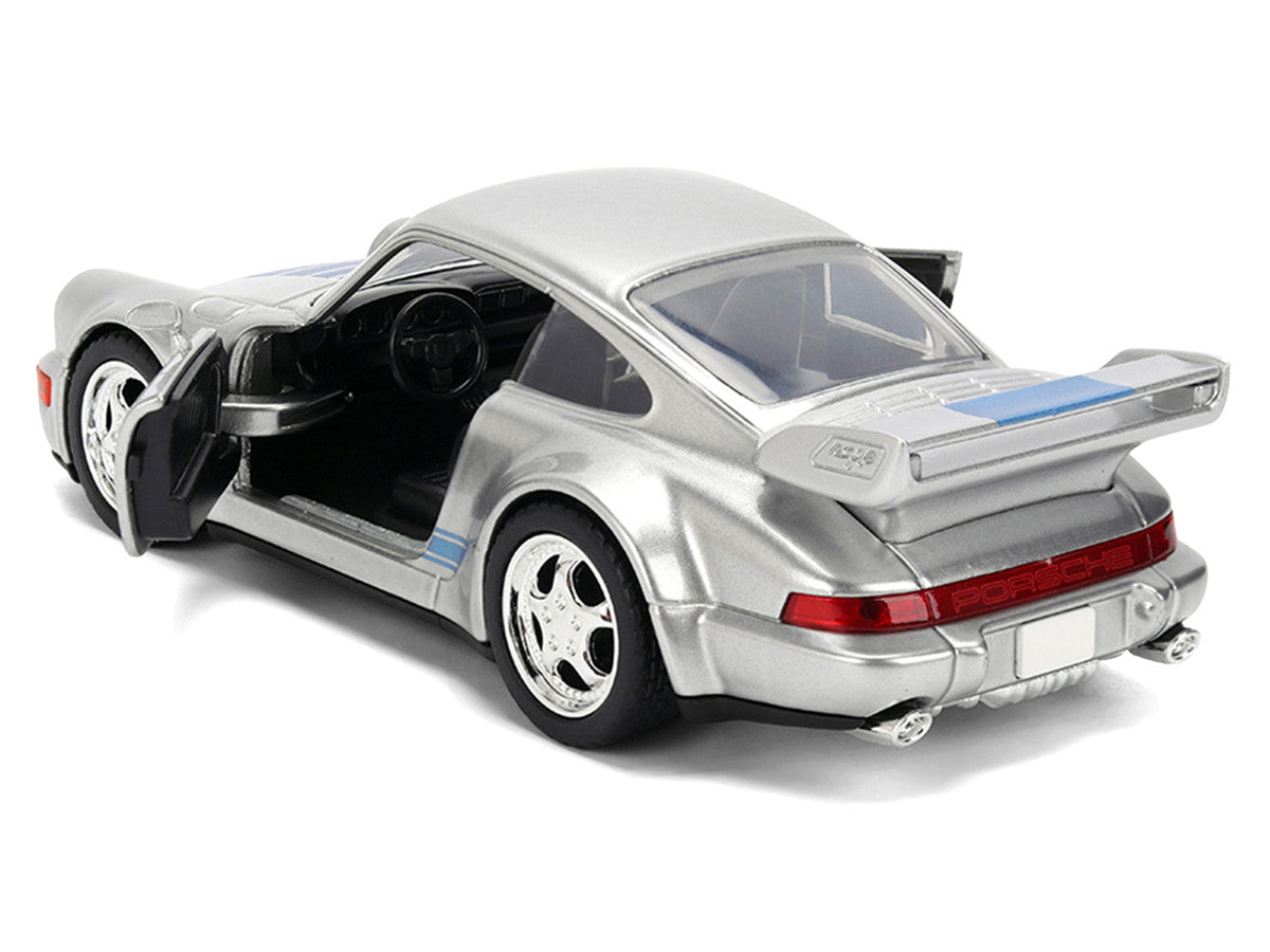 Porsche 911 Carrera RS 3.8 "Mirage" Silver Metallic with Blue Stripes "Transformers: Rise of the Beasts" (2023) Movie "Hollywood Rides" 1/32 Diecast Model Car by Jada Jada