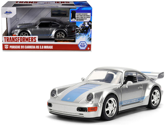 Porsche 911 Carrera RS 3.8 "Mirage" Silver Metallic with Blue Stripes "Transformers: Rise of the Beasts" (2023) Movie "Hollywood Rides" 1/32 Diecast Model Car by Jada Jada