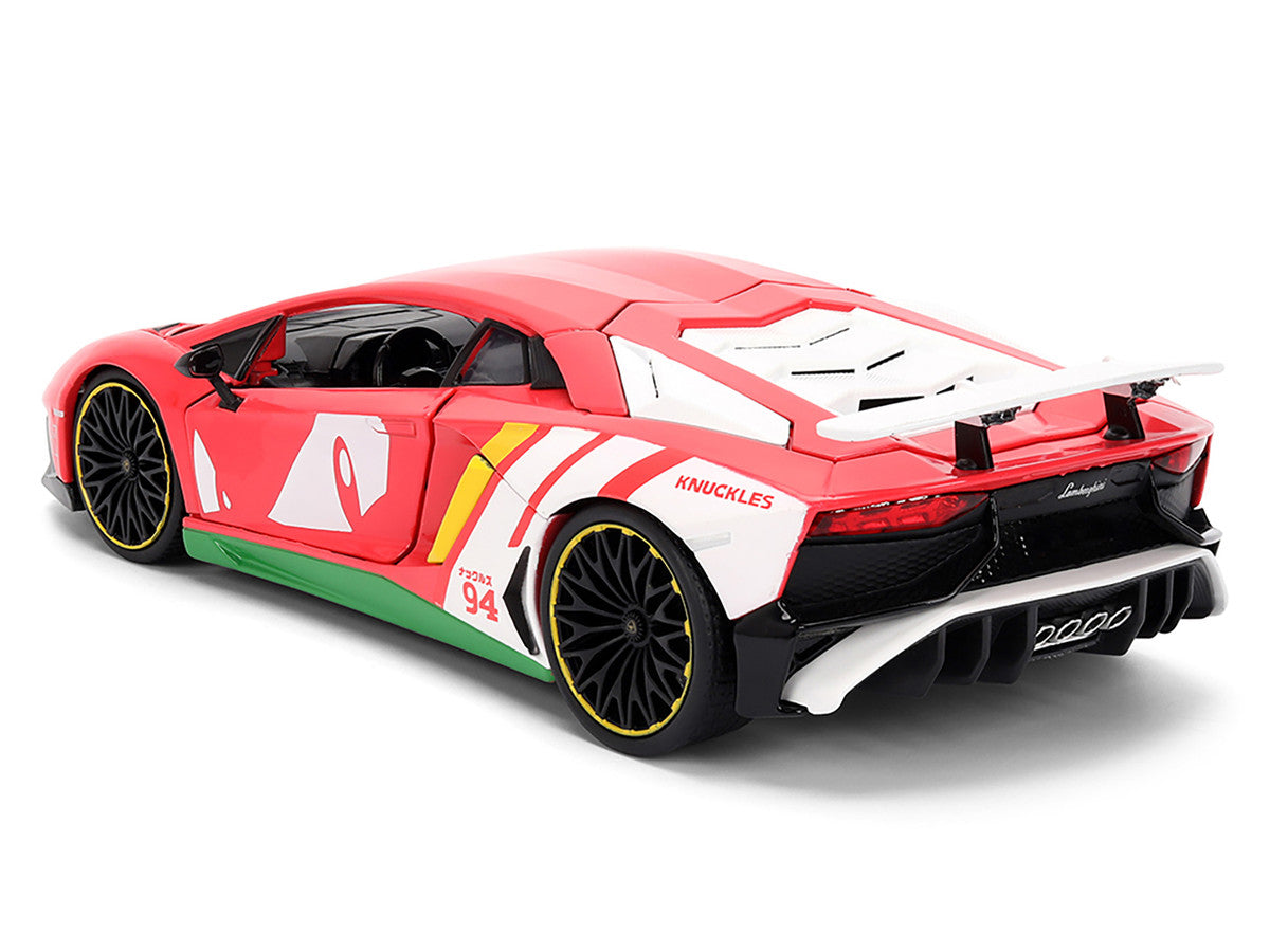 Lamborghini Aventador SV Red with Graphics and Knuckles Diecast Figure "Sonic The Hedgehog" Franchise "Hollywood Rides" Series 1/24 Diecast Model by Jada Jada