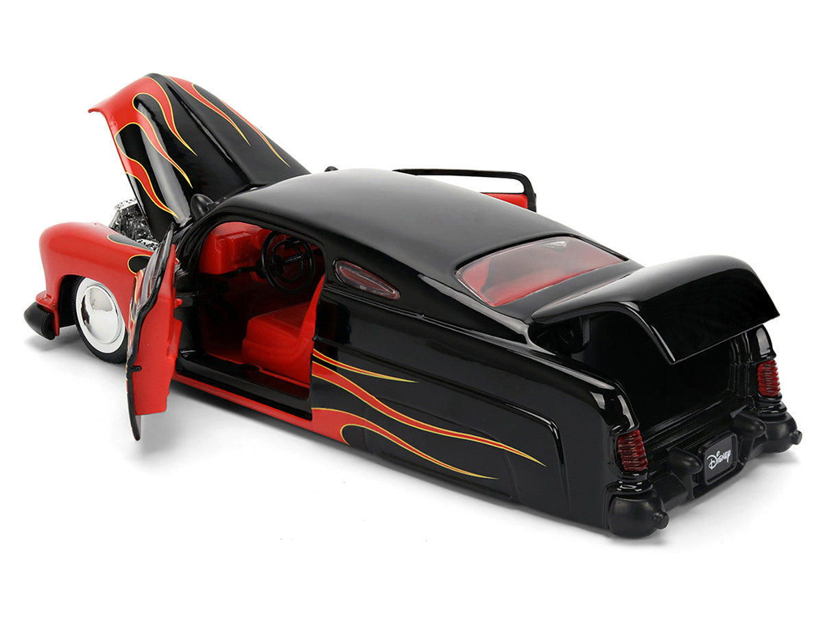 1951 Mercury Coupe Black with Flame Graphics and Red Interior and Mickey Mouse Diecast Figure "Disney's Mickey Mouse" "Hollywood Rides" Series 1/24 Diecast Model Car by Jada Jada