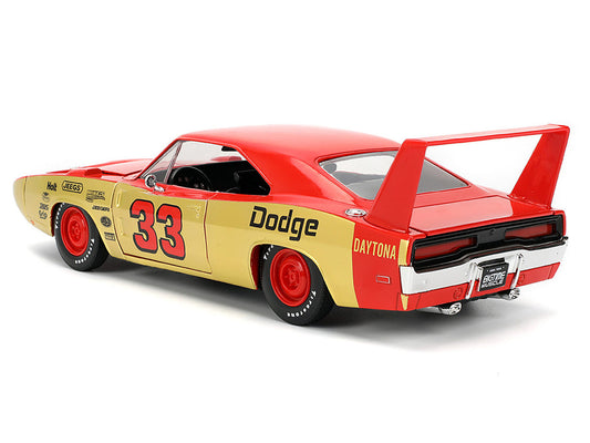 1969 Dodge Charger Daytona #33 Red and Gold Metallic with Graphics "Bigtime Muscle" Series 1/24 Diecast Model Car by Jada Jada