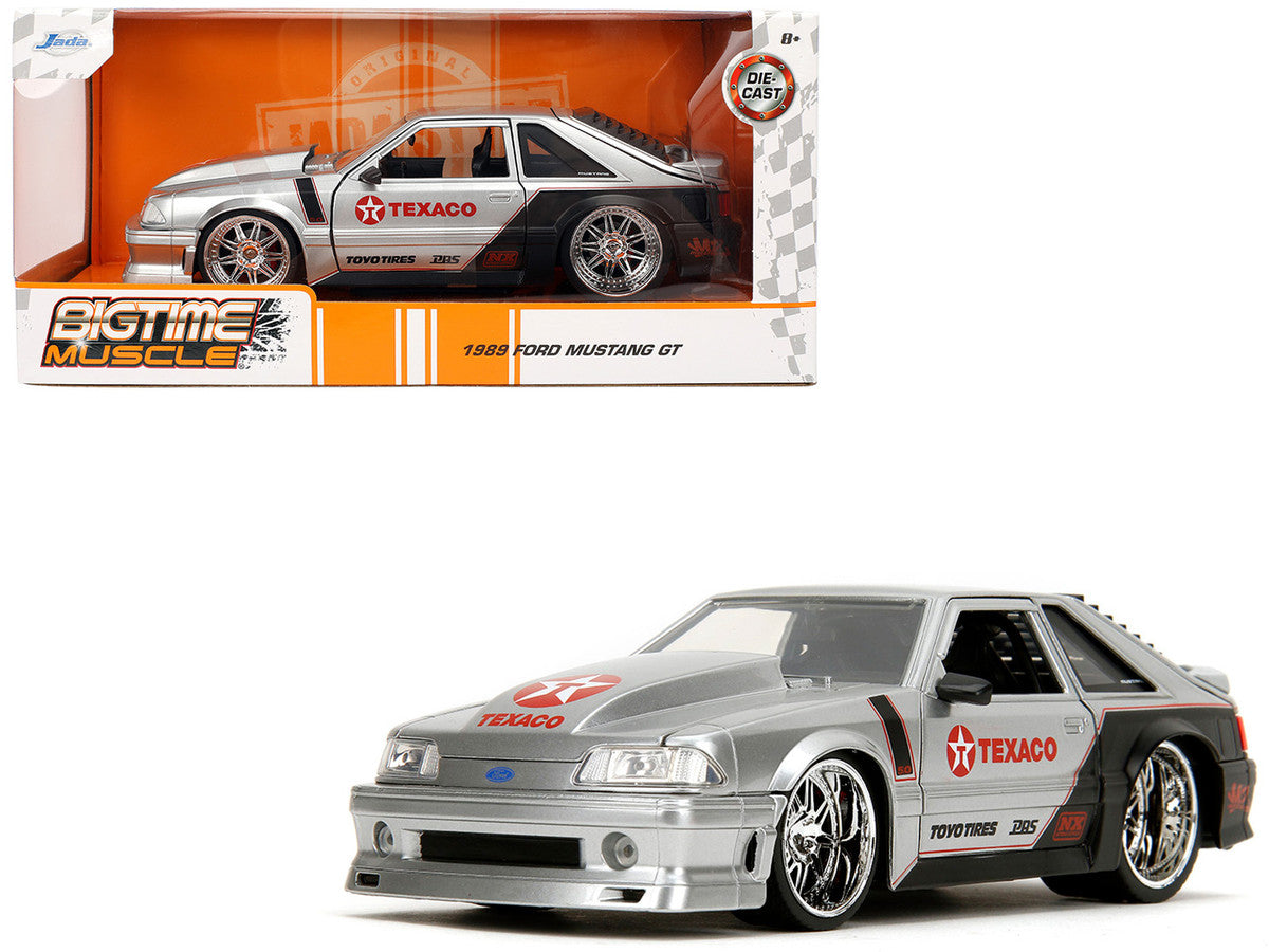 1989 Ford Mustang GT "Texaco" Silver Metallic and Matt Black "Bigtime Muscle" Series 1/24 Diecast Model Car by Jada Jada