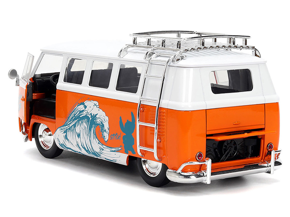 1961 Volkswagen Bus "Catching Waves" White and Orange with Stich Diecast Figure "Disney's Stitch" "Hollywood Rides" Series 1/24 Diecast Model by Jada Jada