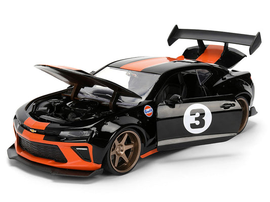 2016 Chevrolet Camaro #3 "Gulf Oil" Black with Orange Stripe "Wide Body" Series 1/24 Diecast Model Car by Jada Jada