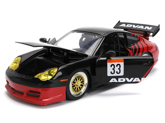 Porsche 911 GT3 RS (996) #33 "ADVAN" Black and Red "Hyper-Spec" Series 1/24 Diecast Model Car by Jada Jada