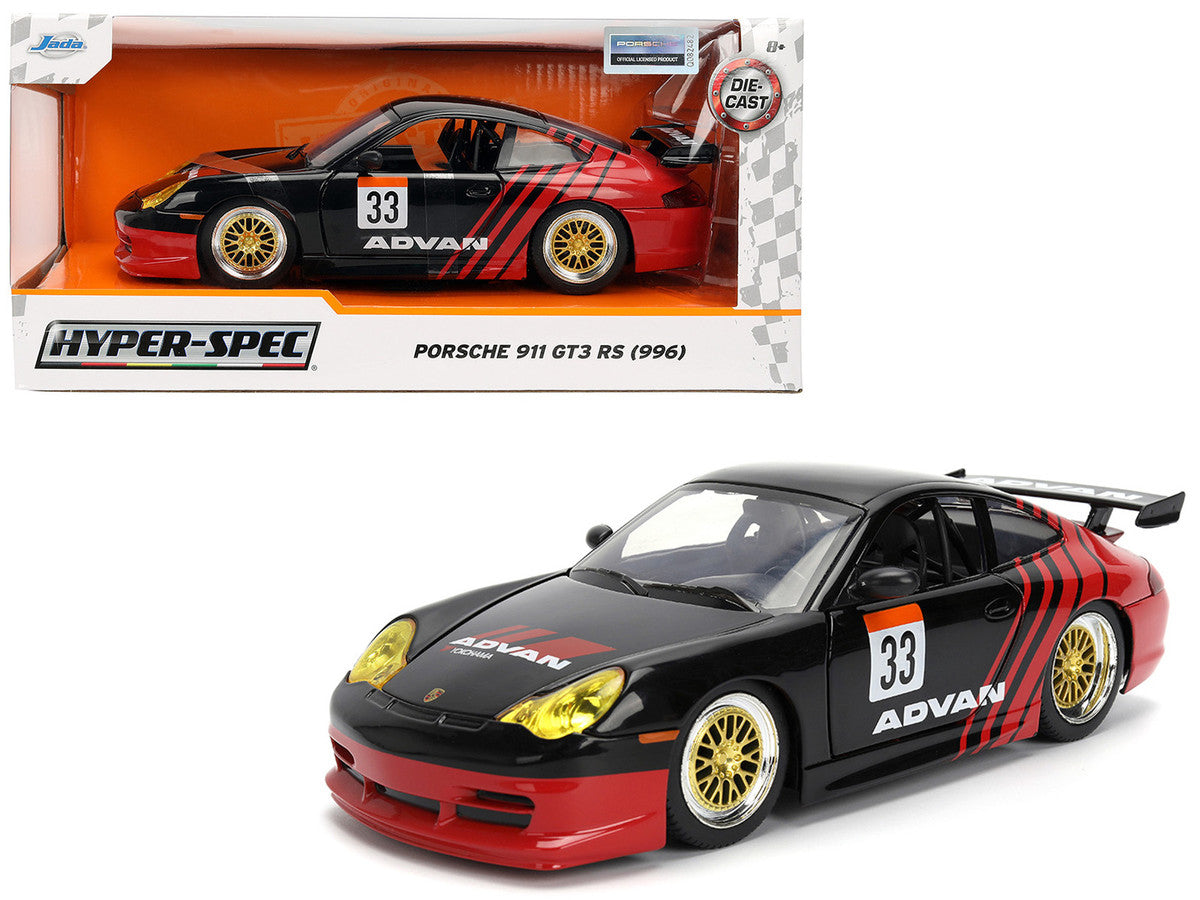 Porsche 911 GT3 RS (996) #33 "ADVAN" Black and Red "Hyper-Spec" Series 1/24 Diecast Model Car by Jada Jada