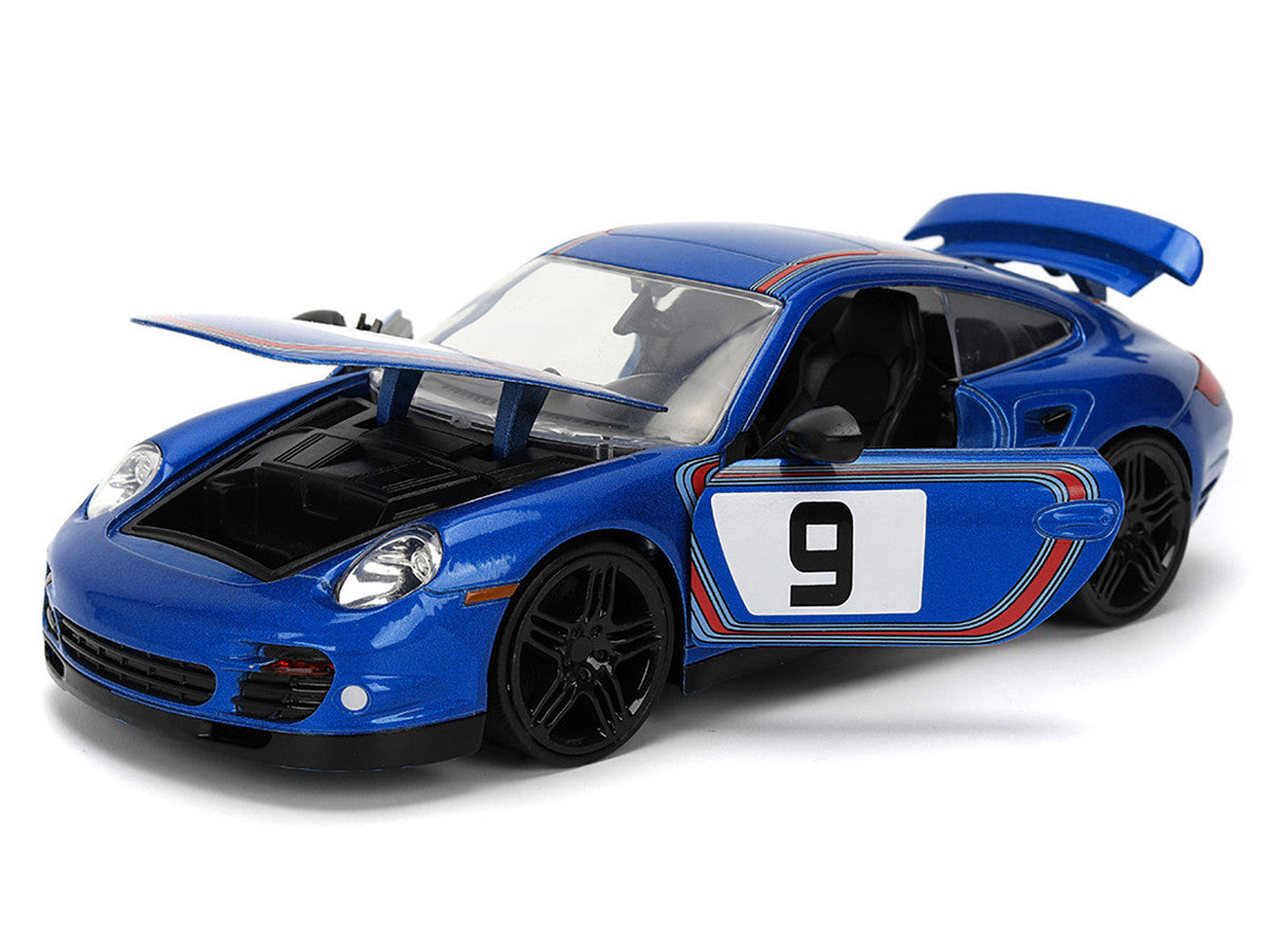 Porsche 911 Turbo (997) #9 Blue Metallic with Stripes "Hyper-Spec" Series 1/24 Diecast Model Car by Jada Jada