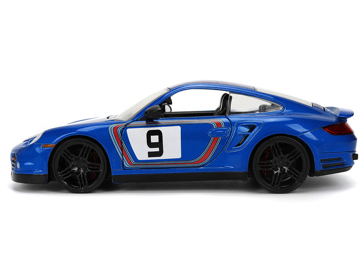 Porsche 911 Turbo (997) #9 Blue Metallic with Stripes "Hyper-Spec" Series 1/24 Diecast Model Car by Jada Jada