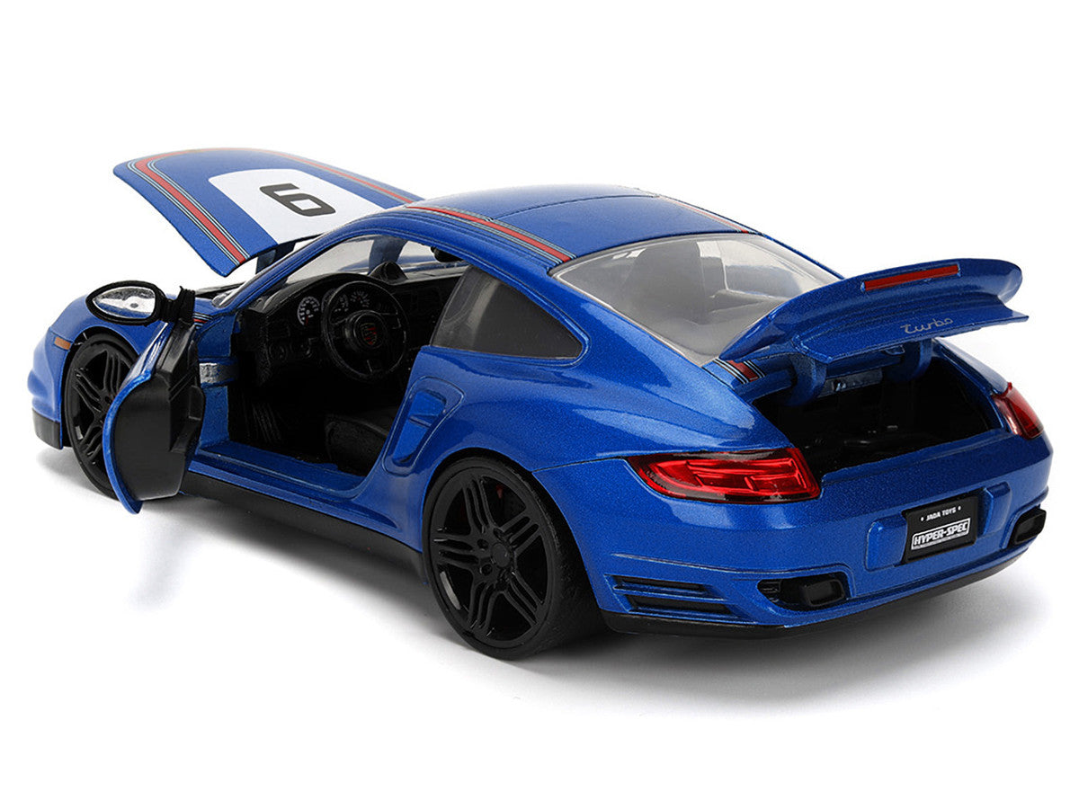 Porsche 911 Turbo (997) #9 Blue Metallic with Stripes "Hyper-Spec" Series 1/24 Diecast Model Car by Jada Jada