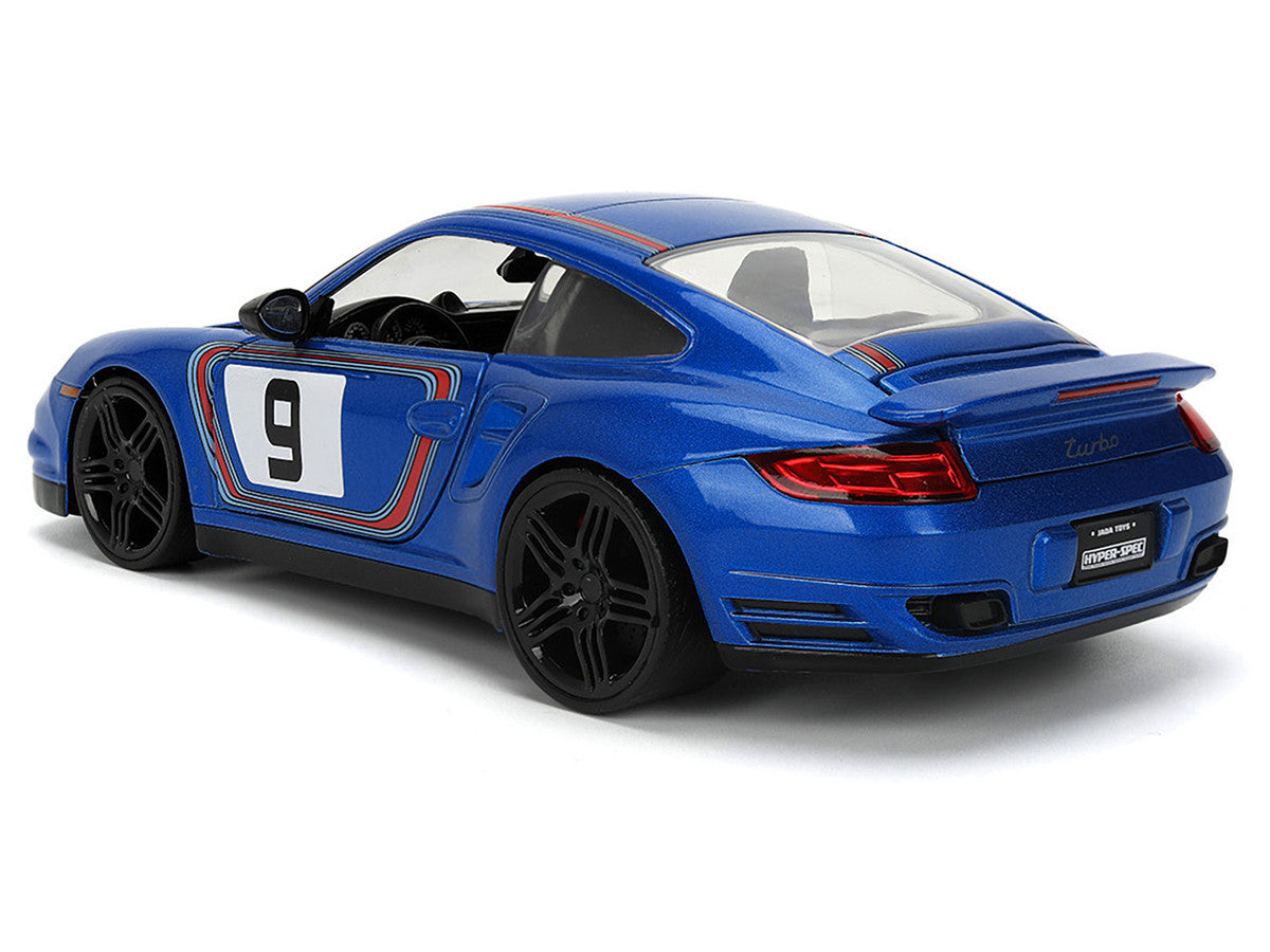 Porsche 911 Turbo (997) #9 Blue Metallic with Stripes "Hyper-Spec" Series 1/24 Diecast Model Car by Jada Jada