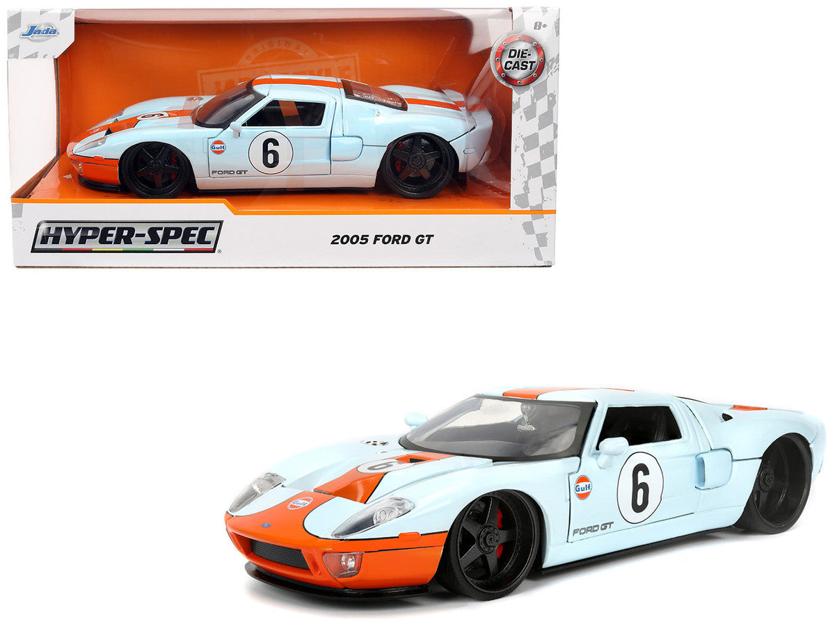 2005 Ford GT #6 "Gulf Oil" Light Blue with Orange Stripes "Hyper-Spec" Series 1/24 Diecast Model Car by Jada Jada
