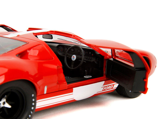 Ford GT40 MK1 Red with White Stripes and Graphics "Pink Slips" Series 1/18 Diecast Model Car by Jada Jada