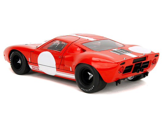 Ford GT40 MK1 Red with White Stripes and Graphics "Pink Slips" Series 1/18 Diecast Model Car by Jada Jada