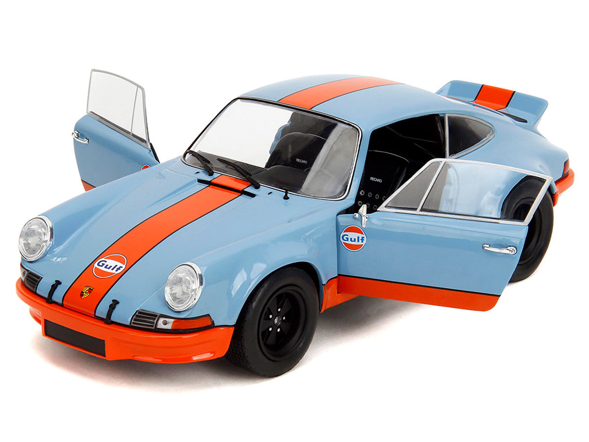 Porsche 911 RSR "Gulf Oil" Light Blue with Orange Stripes "Pink Slips" Series 1/18 Diecast Model Car by Jada Jada