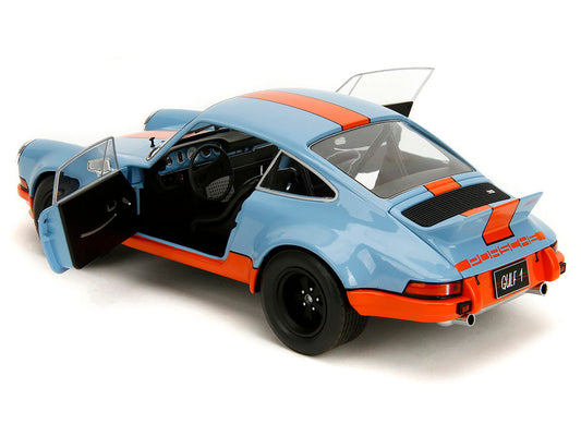 Porsche 911 RSR "Gulf Oil" Light Blue with Orange Stripes "Pink Slips" Series 1/18 Diecast Model Car by Jada Jada