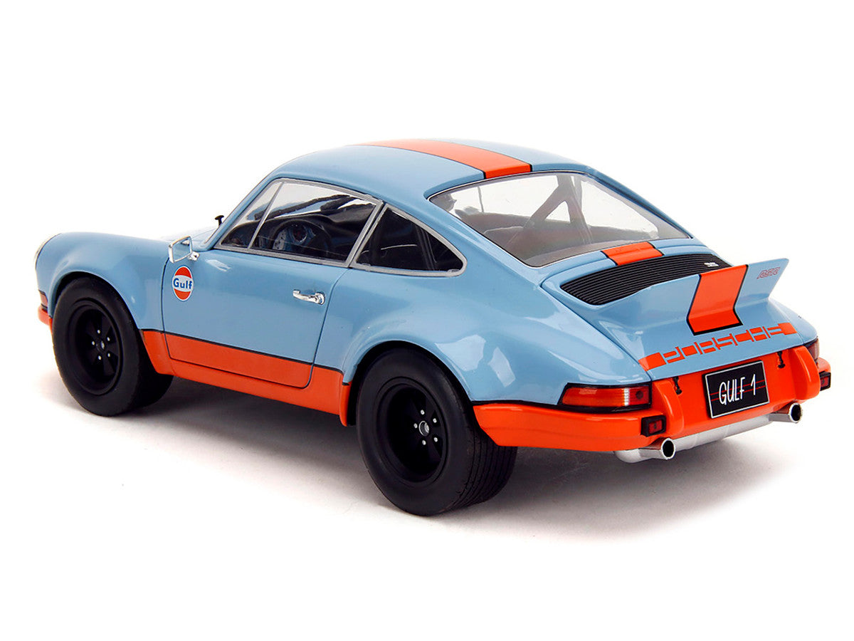 Porsche 911 RSR "Gulf Oil" Light Blue with Orange Stripes "Pink Slips" Series 1/18 Diecast Model Car by Jada Jada