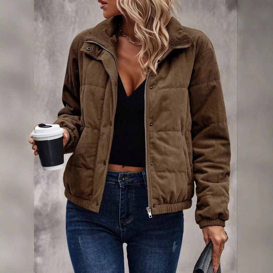 Women's Short Cotton Jacket Long Sleeve Turtleneck Coat LadyShow.Store