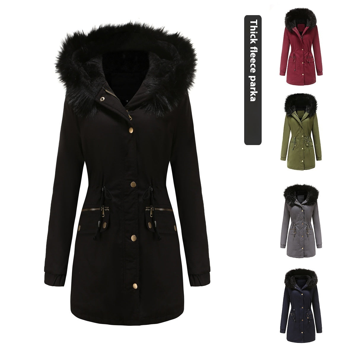 Women's Mid-length Fur Collar Coat Parker Cotton-padded Coat LadyShow.Store
