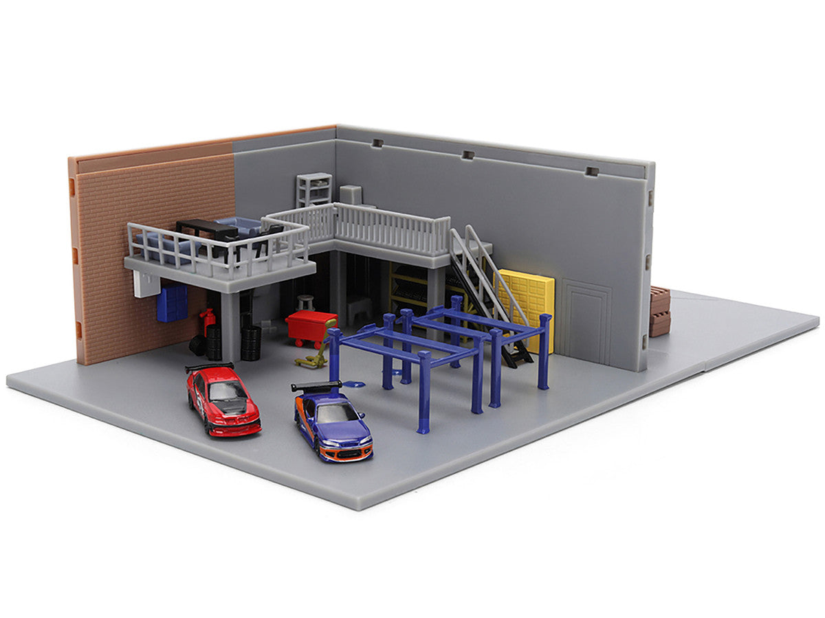 "Fast & Furious" Han's Garage Diorama with 2 Cars and Accessories "Nano Scene" Series 1/32 Model by Jada Jada