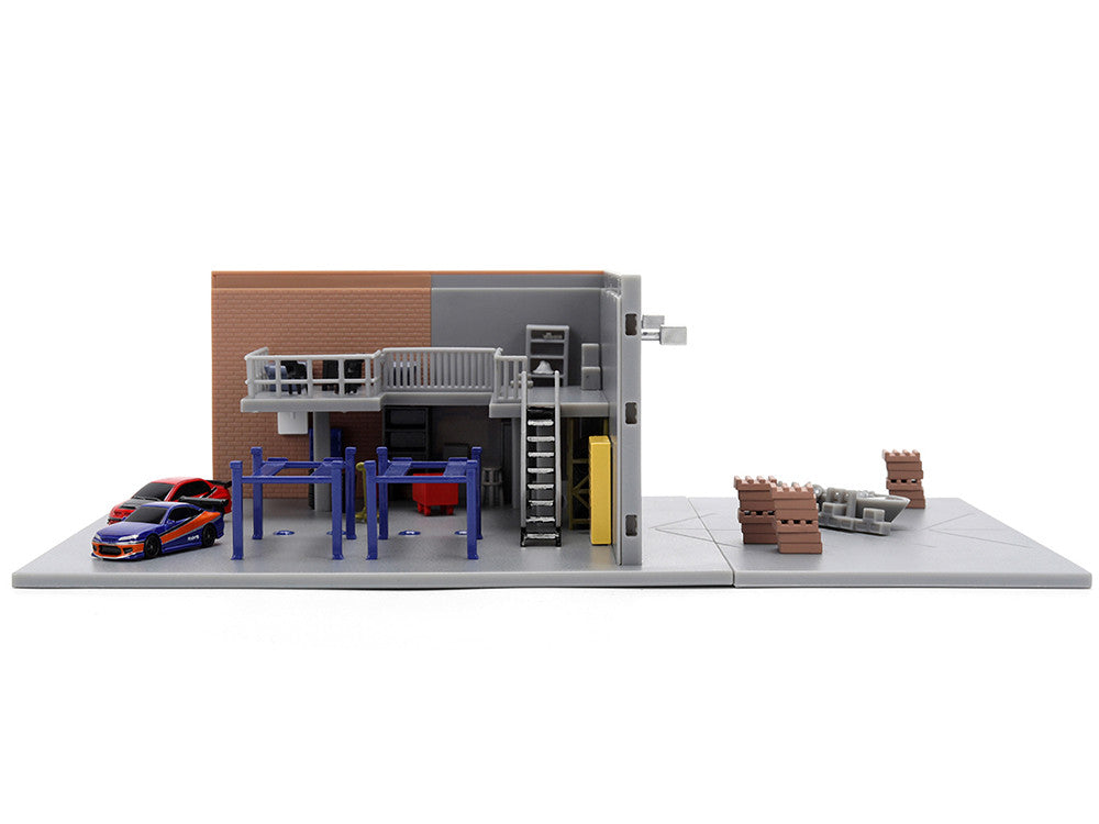 "Fast & Furious" Han's Garage Diorama with 2 Cars and Accessories "Nano Scene" Series 1/32 Model by Jada Jada