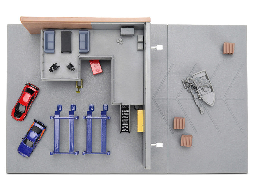 "Fast & Furious" Han's Garage Diorama with 2 Cars and Accessories "Nano Scene" Series 1/32 Model by Jada Jada