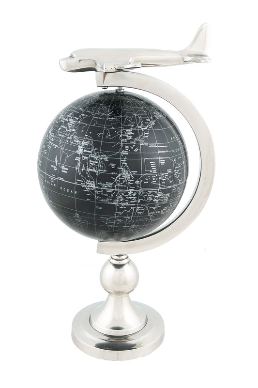 10" X 8.5" X 18" Airplane On Globe With Brass Stand W2B