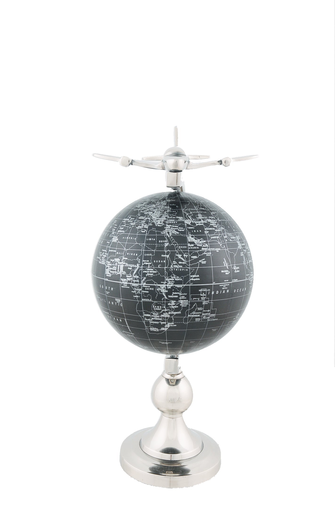 10" X 8.5" X 18" Airplane On Globe With Brass Stand W2B