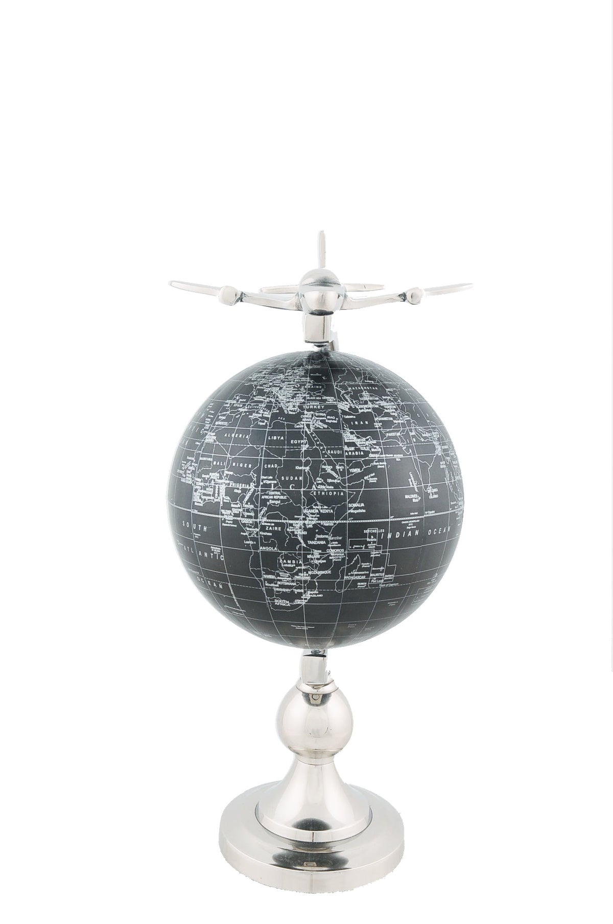 10" X 8.5" X 18" Airplane On Globe With Brass Stand W2B