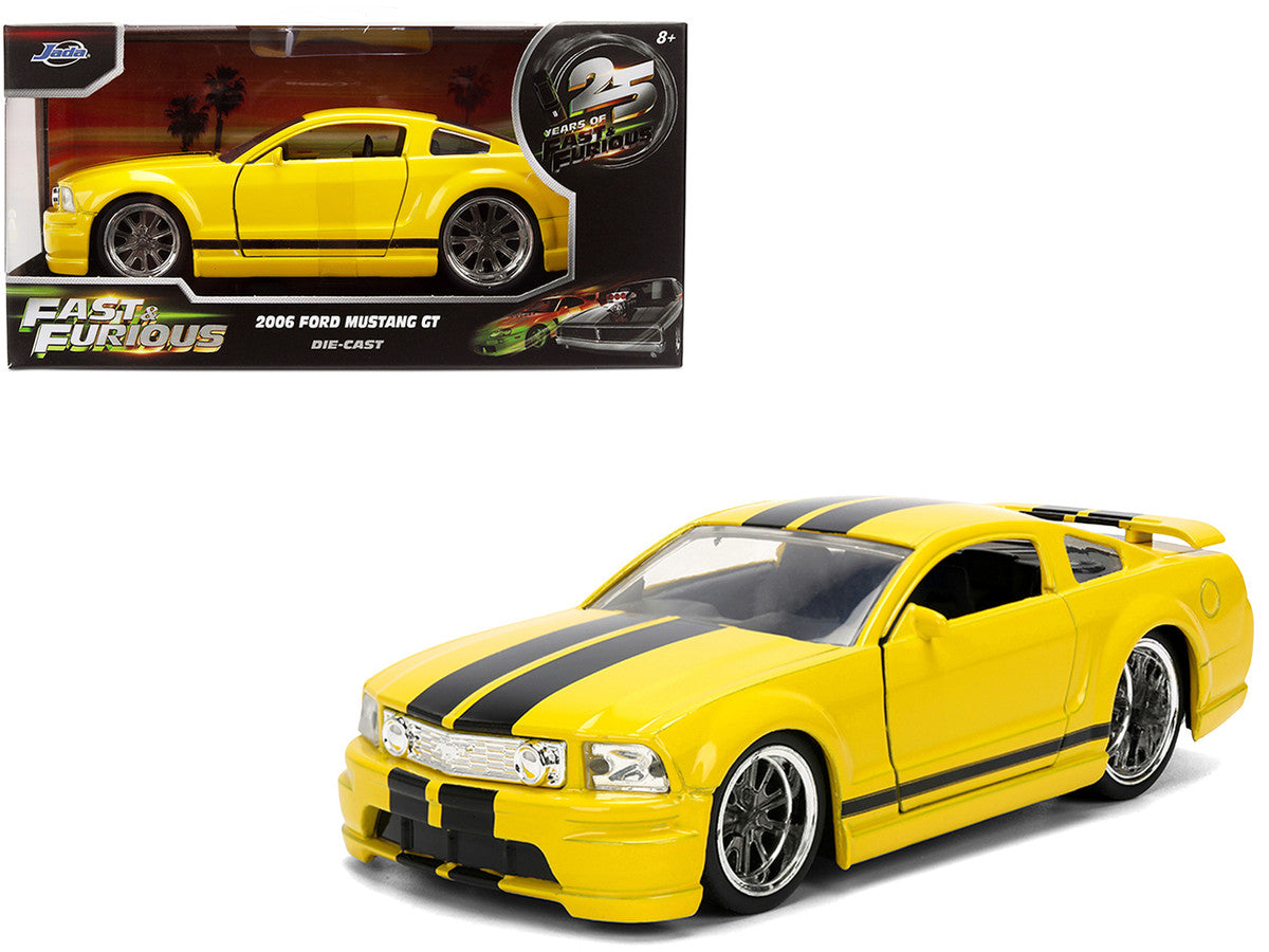 2006 Ford Mustang GT Yellow with Black Stripes "Fast & Furious 25 Years" Series 1/32 Diecast Model Car by Jada Jada