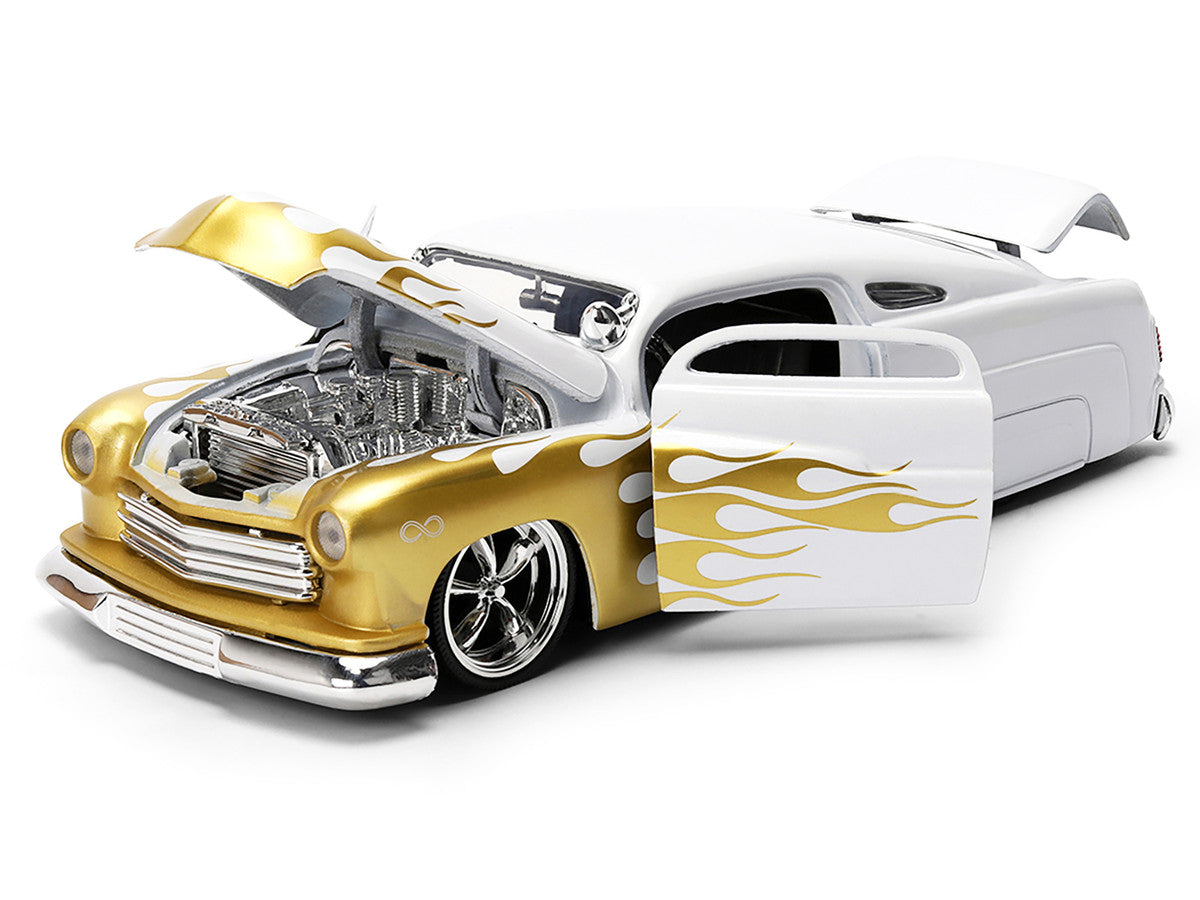 1951 Mercury Coupe White with Gold Flames "Bigtime Muscle" Series 1/24 Diecast Model Car by Jada Jada