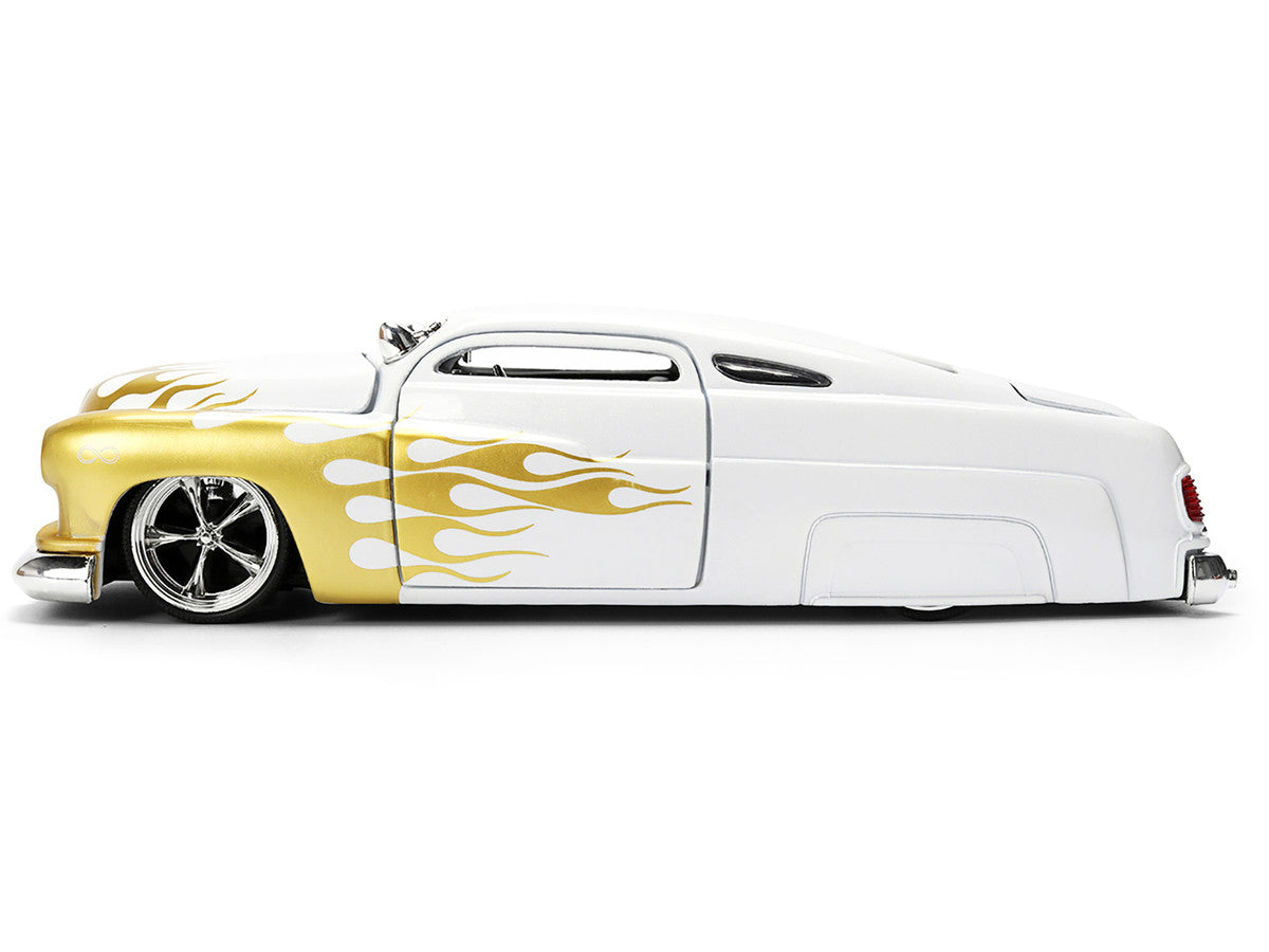 1951 Mercury Coupe White with Gold Flames "Bigtime Muscle" Series 1/24 Diecast Model Car by Jada Jada