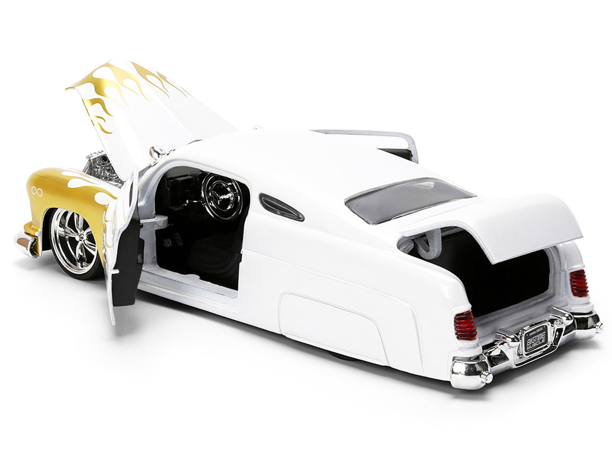 1951 Mercury Coupe White with Gold Flames "Bigtime Muscle" Series 1/24 Diecast Model Car by Jada Jada