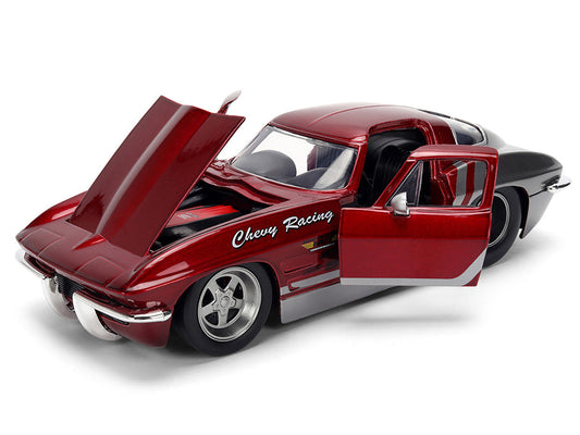 1963 Chevrolet Corvette Stingray "Chevy Racing" Red Metallic and Gray "Bigtime Muscle" Series 1/24 Diecast Model Car by Jada Jada