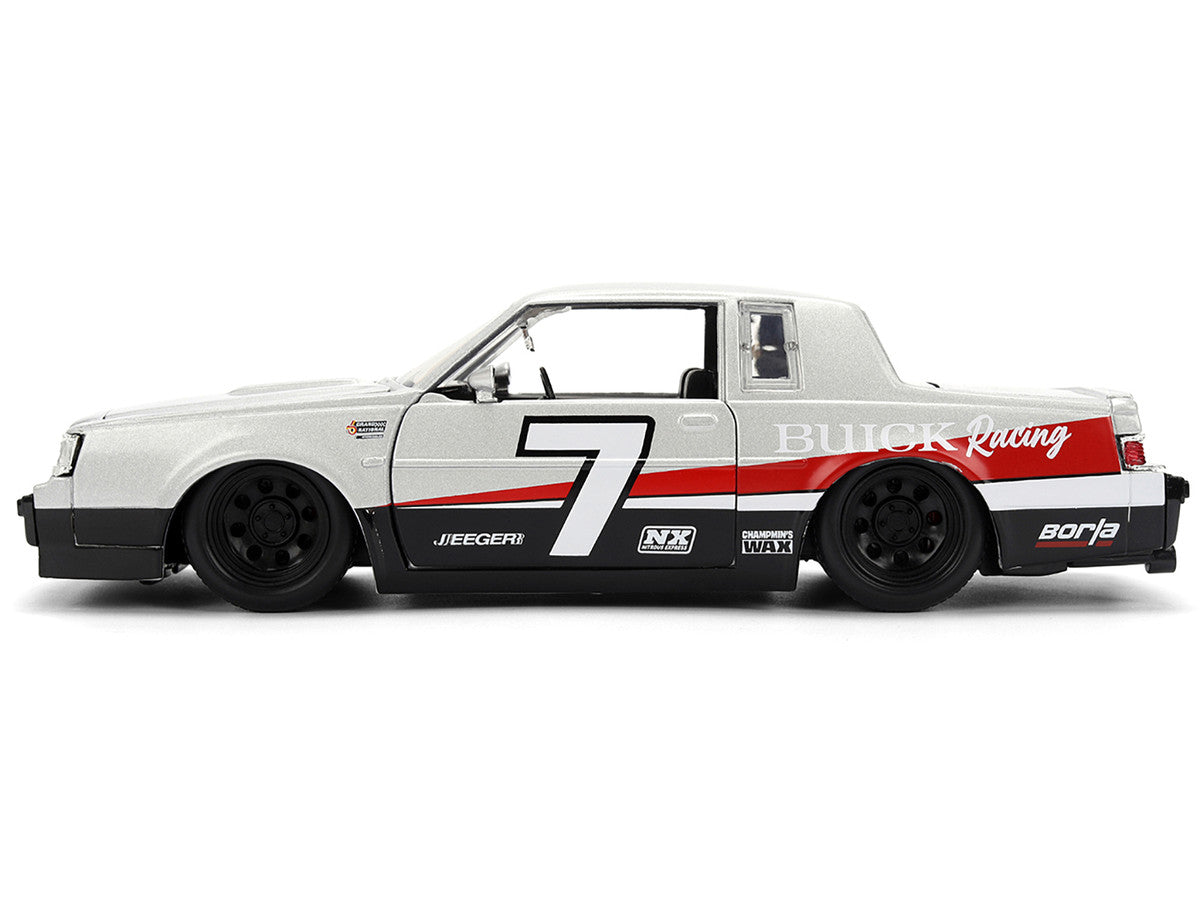 1987 Buick Grand National #7 "Buick Racing" Matt Silver Metallic with Red and Black Stripes "Bigtime Muscle" Series 1/24 Diecast Model by Jada Jada