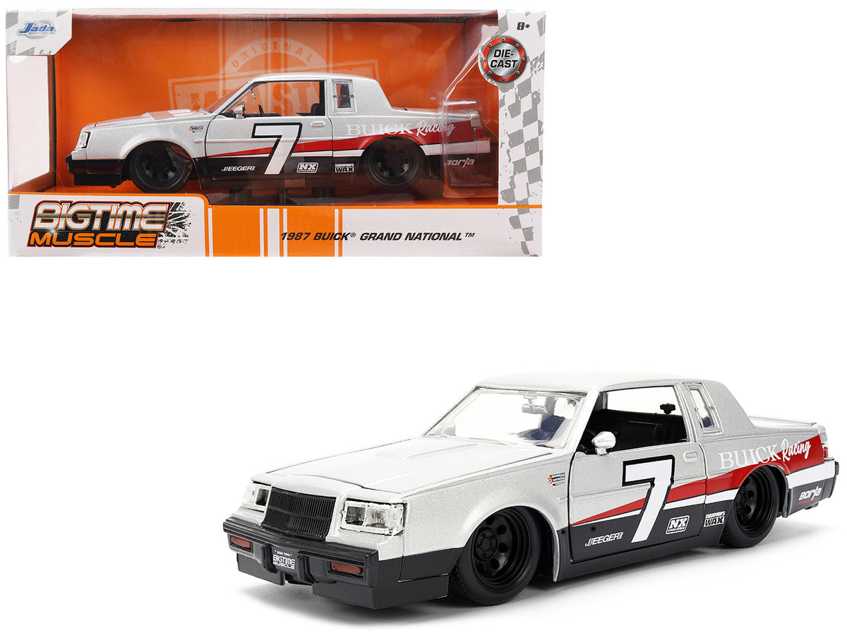 1987 Buick Grand National #7 "Buick Racing" Matt Silver Metallic with Red and Black Stripes "Bigtime Muscle" Series 1/24 Diecast Model by Jada Jada