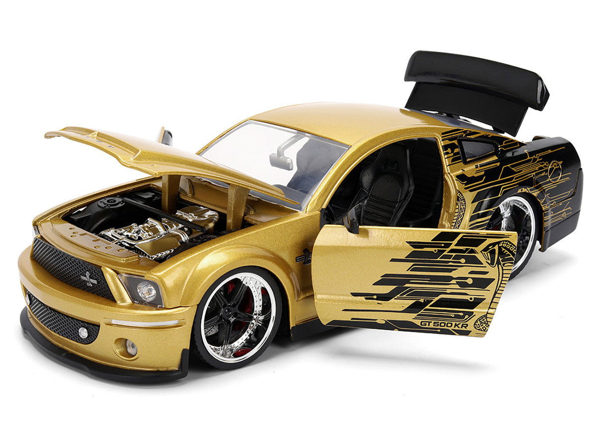 2008 Ford Shelby Mustang GT-500KR Gold Metallic and Black with Graphics "Bigtime Muscle" Series 1/24 Diecast Model Car by Jada Jada